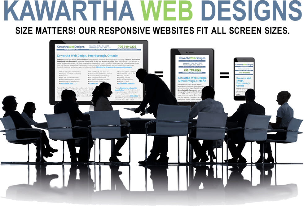 Kawartha Web Designs answers the question, size does matter, so a website needs to be responsive to fit on all screen sizes. CLICK to visit our 12 samples